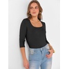 image:imageANRABESS Womens 34 Sleeve Scoop Neck Tops Ribbed Knit Slim Fitted Casual Basic Tee Shirts 2026 Fall Trendy Going Out TShirtBlack