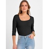 image:imageANRABESS Womens 34 Sleeve Scoop Neck Tops Ribbed Knit Slim Fitted Casual Basic Tee Shirts 2026 Fall Trendy Going Out TShirtBlack