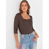 image:imageANRABESS Womens 34 Sleeve Scoop Neck Tops Ribbed Knit Slim Fitted Casual Basic Tee Shirts 2026 Fall Trendy Going Out TShirtCoffee