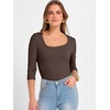 image:imageANRABESS Womens 34 Sleeve Scoop Neck Tops Ribbed Knit Slim Fitted Casual Basic Tee Shirts 2026 Fall Trendy Going Out TShirtCoffee