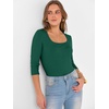 image:imageANRABESS Womens 34 Sleeve Scoop Neck Tops Ribbed Knit Slim Fitted Casual Basic Tee Shirts 2026 Fall Trendy Going Out TShirtDeep Green