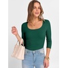 image:imageANRABESS Womens 34 Sleeve Scoop Neck Tops Ribbed Knit Slim Fitted Casual Basic Tee Shirts 2026 Fall Trendy Going Out TShirtDeep Green