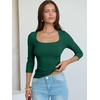 image:imageANRABESS Womens 34 Sleeve Scoop Neck Tops Ribbed Knit Slim Fitted Casual Basic Tee Shirts 2026 Fall Trendy Going Out TShirtDeep Green
