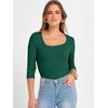 image:imageANRABESS Womens 34 Sleeve Scoop Neck Tops Ribbed Knit Slim Fitted Casual Basic Tee Shirts 2026 Fall Trendy Going Out TShirtDeep Green