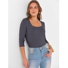 image:imageANRABESS Womens 34 Sleeve Scoop Neck Tops Ribbed Knit Slim Fitted Casual Basic Tee Shirts 2026 Fall Trendy Going Out TShirtDeep Grey