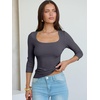 image:imageANRABESS Womens 34 Sleeve Scoop Neck Tops Ribbed Knit Slim Fitted Casual Basic Tee Shirts 2026 Fall Trendy Going Out TShirtDeep Grey