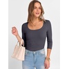 image:imageANRABESS Womens 34 Sleeve Scoop Neck Tops Ribbed Knit Slim Fitted Casual Basic Tee Shirts 2026 Fall Trendy Going Out TShirtDeep Grey