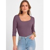 image:imageANRABESS Womens 34 Sleeve Scoop Neck Tops Ribbed Knit Slim Fitted Casual Basic Tee Shirts 2026 Fall Trendy Going Out TShirtDeep Purple
