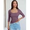 image:imageANRABESS Womens 34 Sleeve Scoop Neck Tops Ribbed Knit Slim Fitted Casual Basic Tee Shirts 2026 Fall Trendy Going Out TShirtDeep Purple