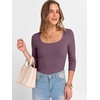 image:imageANRABESS Womens 34 Sleeve Scoop Neck Tops Ribbed Knit Slim Fitted Casual Basic Tee Shirts 2026 Fall Trendy Going Out TShirtDeep Purple