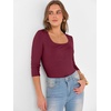 image:imageANRABESS Womens 34 Sleeve Scoop Neck Tops Ribbed Knit Slim Fitted Casual Basic Tee Shirts 2026 Fall Trendy Going Out TShirtDeep Red