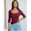 image:imageANRABESS Womens 34 Sleeve Scoop Neck Tops Ribbed Knit Slim Fitted Casual Basic Tee Shirts 2026 Fall Trendy Going Out TShirtDeep Red