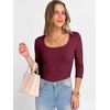 image:imageANRABESS Womens 34 Sleeve Scoop Neck Tops Ribbed Knit Slim Fitted Casual Basic Tee Shirts 2026 Fall Trendy Going Out TShirtDeep Red