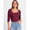 image:imageANRABESS Womens 34 Sleeve Scoop Neck Tops Ribbed Knit Slim Fitted Casual Basic Tee Shirts 2026 Fall Trendy Going Out TShirtDeep Red