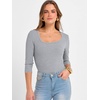 image:imageANRABESS Womens 34 Sleeve Scoop Neck Tops Ribbed Knit Slim Fitted Casual Basic Tee Shirts 2026 Fall Trendy Going Out TShirtGrey