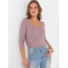 image:imageANRABESS Womens 34 Sleeve Scoop Neck Tops Ribbed Knit Slim Fitted Casual Basic Tee Shirts 2026 Fall Trendy Going Out TShirtGrey Pink