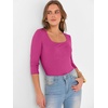image:imageANRABESS Womens 34 Sleeve Scoop Neck Tops Ribbed Knit Slim Fitted Casual Basic Tee Shirts 2026 Fall Trendy Going Out TShirtHot Pink