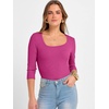 image:imageANRABESS Womens 34 Sleeve Scoop Neck Tops Ribbed Knit Slim Fitted Casual Basic Tee Shirts 2026 Fall Trendy Going Out TShirtHot Pink
