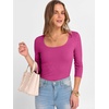 image:imageANRABESS Womens 34 Sleeve Scoop Neck Tops Ribbed Knit Slim Fitted Casual Basic Tee Shirts 2026 Fall Trendy Going Out TShirtHot Pink