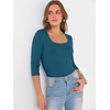 image:imageANRABESS Womens 34 Sleeve Scoop Neck Tops Ribbed Knit Slim Fitted Casual Basic Tee Shirts 2026 Fall Trendy Going Out TShirtIndigo