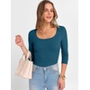 image:imageANRABESS Womens 34 Sleeve Scoop Neck Tops Ribbed Knit Slim Fitted Casual Basic Tee Shirts 2026 Fall Trendy Going Out TShirtIndigo