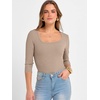 image:imageANRABESS Womens 34 Sleeve Scoop Neck Tops Ribbed Knit Slim Fitted Casual Basic Tee Shirts 2026 Fall Trendy Going Out TShirtKhaki