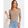 image:imageANRABESS Womens 34 Sleeve Scoop Neck Tops Ribbed Knit Slim Fitted Casual Basic Tee Shirts 2026 Fall Trendy Going Out TShirtKhaki