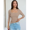 image:imageANRABESS Womens 34 Sleeve Scoop Neck Tops Ribbed Knit Slim Fitted Casual Basic Tee Shirts 2026 Fall Trendy Going Out TShirtKhaki