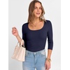 image:imageANRABESS Womens 34 Sleeve Scoop Neck Tops Ribbed Knit Slim Fitted Casual Basic Tee Shirts 2026 Fall Trendy Going Out TShirtNavy Blue