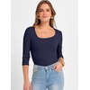 image:imageANRABESS Womens 34 Sleeve Scoop Neck Tops Ribbed Knit Slim Fitted Casual Basic Tee Shirts 2026 Fall Trendy Going Out TShirtNavy Blue