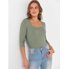 image:imageANRABESS Womens 34 Sleeve Scoop Neck Tops Ribbed Knit Slim Fitted Casual Basic Tee Shirts 2026 Fall Trendy Going Out TShirtSage Green