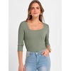 image:imageANRABESS Womens 34 Sleeve Scoop Neck Tops Ribbed Knit Slim Fitted Casual Basic Tee Shirts 2026 Fall Trendy Going Out TShirtSage Green