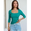 image:imageANRABESS Womens 34 Sleeve Scoop Neck Tops Ribbed Knit Slim Fitted Casual Basic Tee Shirts 2026 Fall Trendy Going Out TShirtTeal