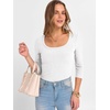 image:imageANRABESS Womens 34 Sleeve Scoop Neck Tops Ribbed Knit Slim Fitted Casual Basic Tee Shirts 2026 Fall Trendy Going Out TShirtWhite