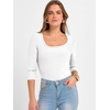 image:imageANRABESS Womens 34 Sleeve Scoop Neck Tops Ribbed Knit Slim Fitted Casual Basic Tee Shirts 2026 Fall Trendy Going Out TShirtWhite