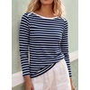 image:imageANRABESS Womens Boat Neck Tops Long Sleeve Shirts  Soft Stretchy Comfort FabricStripedamp FloralDaily Work Going Out TravelDressy CasualFall Winter Outfits ClothesBlue White Stripe