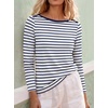 image:imageANRABESS Womens Boat Neck Tops Long Sleeve Shirts  Soft Stretchy Comfort FabricStripedamp FloralDaily Work Going Out TravelDressy CasualFall Winter Outfits ClothesNavy Blue Stripe