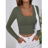 image:imageANRABESS Womens Long Sleeve Henley Tops Ribbed Knit Slim Fitted Trendy T Shirt Basic Tees Layer 2026 Fall Fashion OutfitsArmy Green