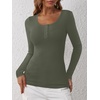 image:imageANRABESS Womens Long Sleeve Henley Tops Ribbed Knit Slim Fitted Trendy T Shirt Basic Tees Layer 2026 Fall Fashion OutfitsArmy Green