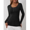 image:imageANRABESS Womens Long Sleeve Henley Tops Ribbed Knit Slim Fitted Trendy T Shirt Basic Tees Layer 2026 Fall Fashion OutfitsBlack