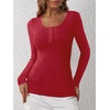 image:imageANRABESS Womens Long Sleeve Henley Tops Ribbed Knit Slim Fitted Trendy T Shirt Basic Tees Layer 2026 Fall Fashion OutfitsBright Red