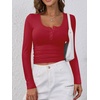 image:imageANRABESS Womens Long Sleeve Henley Tops Ribbed Knit Slim Fitted Trendy T Shirt Basic Tees Layer 2026 Fall Fashion OutfitsBright Red