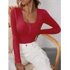 image:imageANRABESS Womens Long Sleeve Henley Tops Ribbed Knit Slim Fitted Trendy T Shirt Basic Tees Layer 2026 Fall Fashion OutfitsBright Red