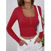 image:imageANRABESS Womens Long Sleeve Henley Tops Ribbed Knit Slim Fitted Trendy T Shirt Basic Tees Layer 2026 Fall Fashion OutfitsBright Red