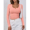 image:imageANRABESS Womens Long Sleeve Henley Tops Ribbed Knit Slim Fitted Trendy T Shirt Basic Tees Layer 2026 Fall Fashion OutfitsCoral
