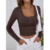 image:imageANRABESS Womens Long Sleeve Henley Tops Ribbed Knit Slim Fitted Trendy T Shirt Basic Tees Layer 2026 Fall Fashion OutfitsDeep Brown