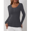 image:imageANRABESS Womens Long Sleeve Henley Tops Ribbed Knit Slim Fitted Trendy T Shirt Basic Tees Layer 2026 Fall Fashion OutfitsDeep Grey