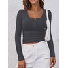 image:imageANRABESS Womens Long Sleeve Henley Tops Ribbed Knit Slim Fitted Trendy T Shirt Basic Tees Layer 2026 Fall Fashion OutfitsDeep Grey