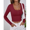 image:imageANRABESS Womens Long Sleeve Henley Tops Ribbed Knit Slim Fitted Trendy T Shirt Basic Tees Layer 2026 Fall Fashion OutfitsDeep Red