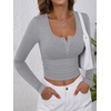 image:imageANRABESS Womens Long Sleeve Henley Tops Ribbed Knit Slim Fitted Trendy T Shirt Basic Tees Layer 2026 Fall Fashion OutfitsGrey
